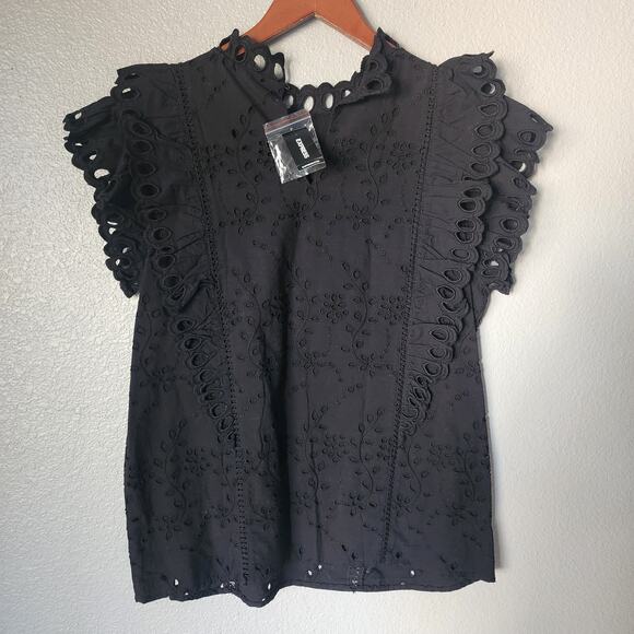 Express Cottage Core Eyelet Mock Neck Top - Picture 8 of 8